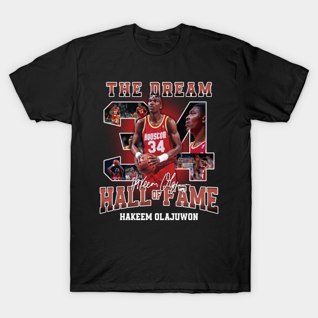 Hakeem Olajuwon The Dream Basketball Legend Signature Vintage Retro 80s 90s Bootleg Rap Style T-Shirt by CarDE